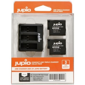 JUPIO 2x Batteries GoPro HERO 5,6,7 + Chargeur triple