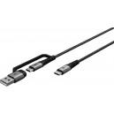 2en1 Câble Textile USB, Gris Sidéral/Argent, 1 m