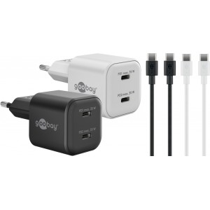 Goobay 35 W Kit Twin Power 2x Chargeurs USB-C , 2x C&acirc;bles USB-C