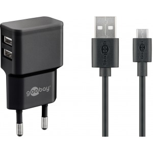 Goobay 12 W Kit de Charge Double Micro-USB noir