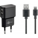 Goobay 12 W Charge Kit Double USB-C noir